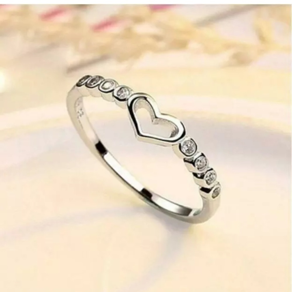 Heart Women 925 Silver Rings White Sapphire Ring - Picture 2 of 5